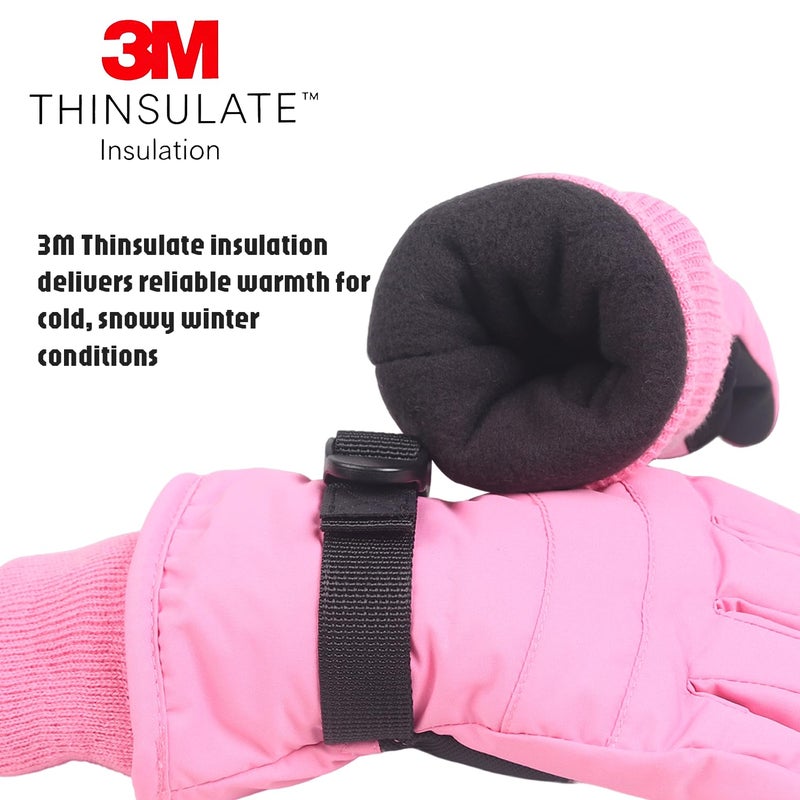 XTACER Boy's Girl's Kid's Ski Snow Gloves Snowboard Winter Warm Cold Weather Gloves for Boys Girls Children (Light Pink-Long Cuff,8-10 Years) - Image 2